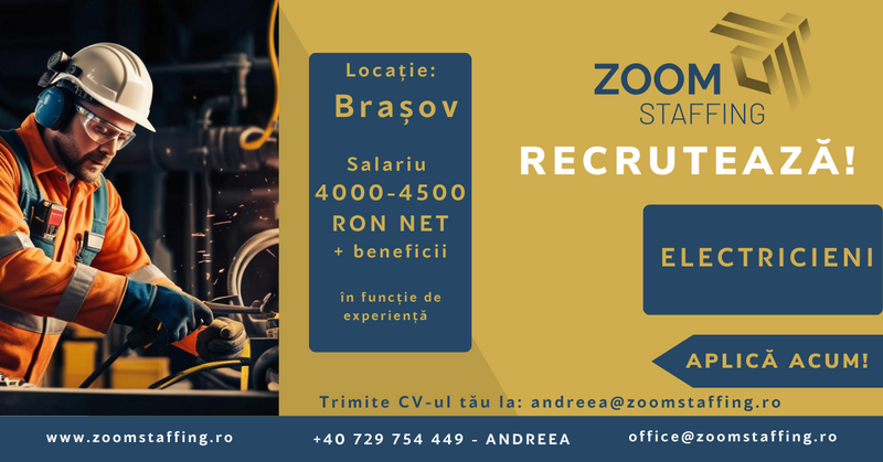 Zoom Staffing recruteaza Electricieni